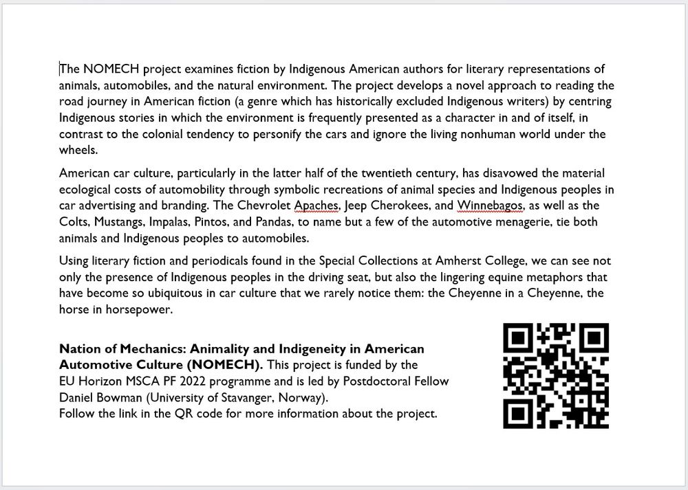 Exhibition text describing a research project with a QR code