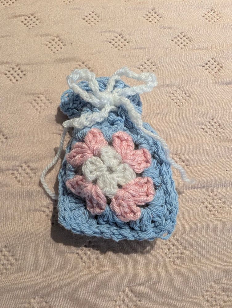 Trans coloured granny square lavender pouch in white, pink and blue