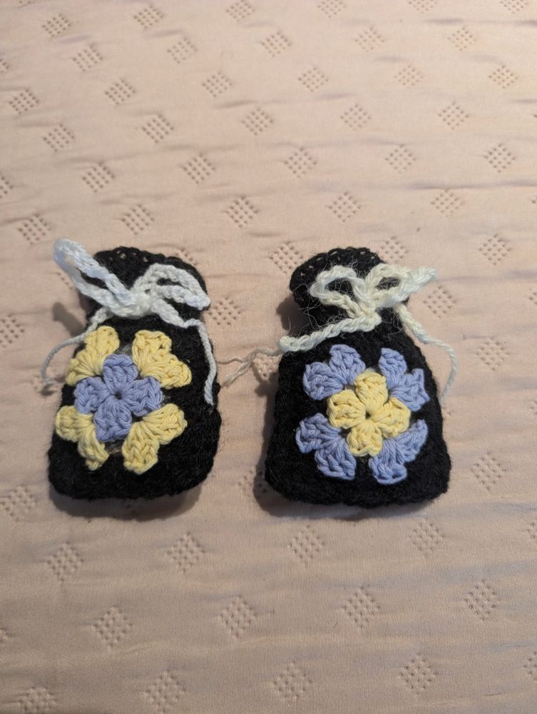 Enby flag coloured granny square lavender pouch 