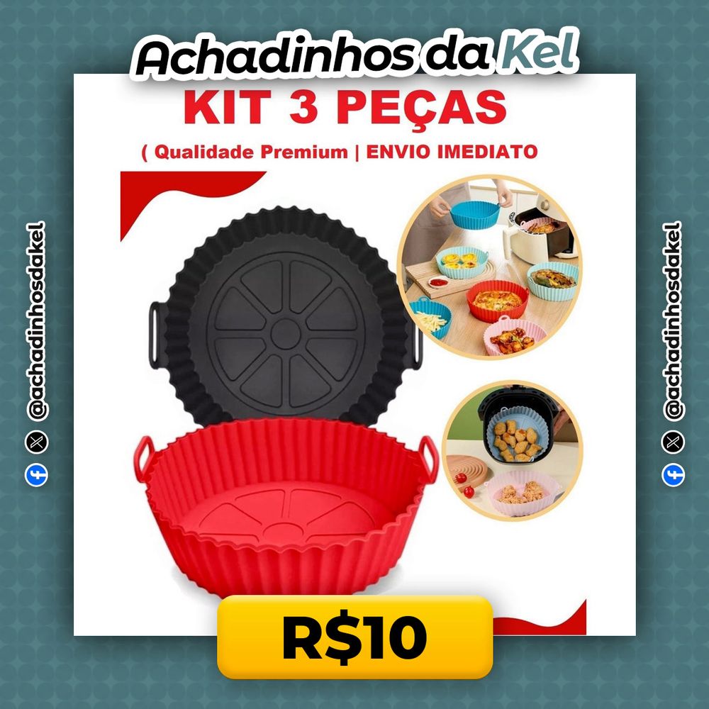 KIT 3 Forma De Silicone Para Air Fryer Forno Fritadeira Assadeira Reutilizável Antiaderente Flexível