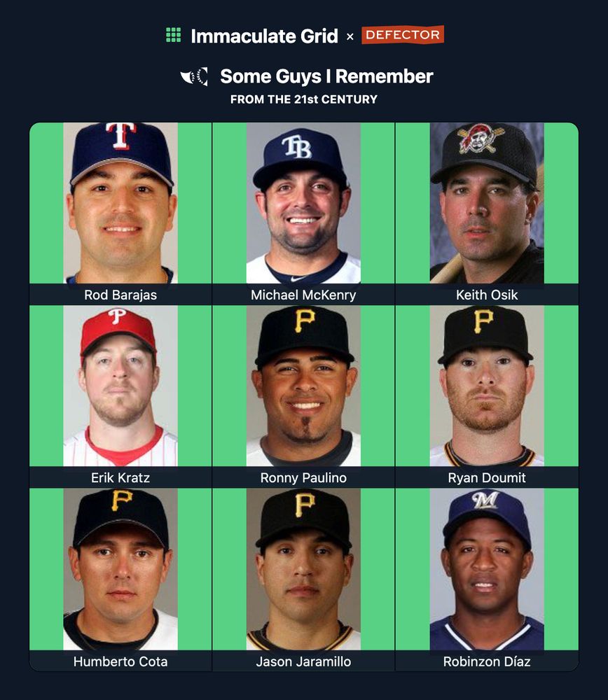 Immaculate Grid Board Rod BarajasRod Barajas Michael McKenryMichael McKenry Keith OsikKeith Osik Erik KratzErik Kratz Ronny PaulinoRonny Paulino Ryan DoumitRyan Doumit Humberto CotaHumberto Cota Jason JaramilloJason Jaramillo Robinzon DíazRobinzon Díaz Edit Grid 