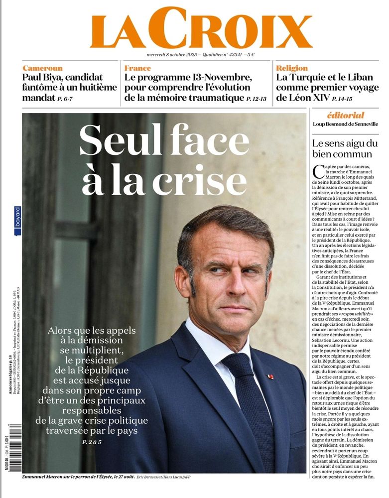 Emmanuel Macron en août sur le perron de l'Élysée.
📷 Eric Beracassat/Hans Lucas /AFP