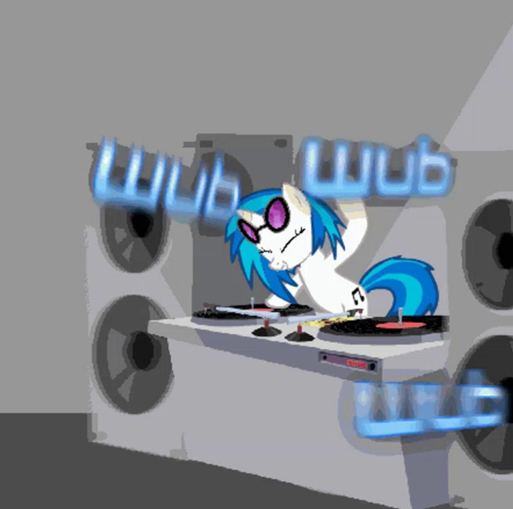 a cartoon of a pony playing music with the words " wub wub " above her