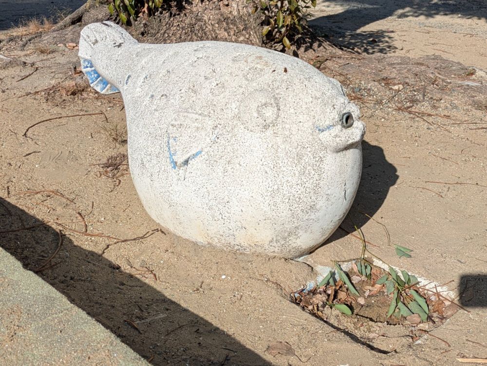 小さな公園で見かけたふぐ。最初は風変わりな遊具と思ったが、おそらくは水道だったのであろう。風変わりであることに変わりはないが。