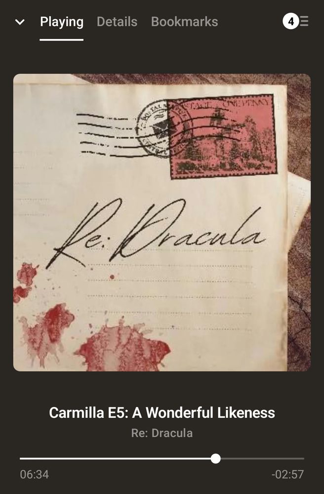 A screenshot of Carmilla Episode 5: A Wonderful Likeness on the Re: Dracula podcast feed.