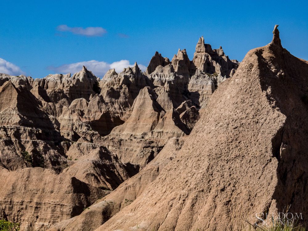 A view filled with pointy hoodoos make it clear why this part of South Dakota is called "the badlands."