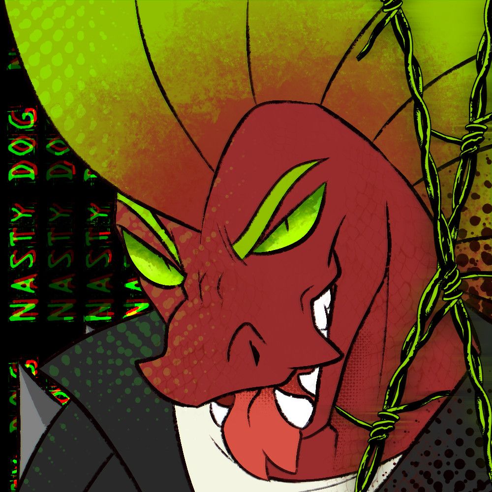 Profile Picture of a red reptile man with the text Nasty Dog in background