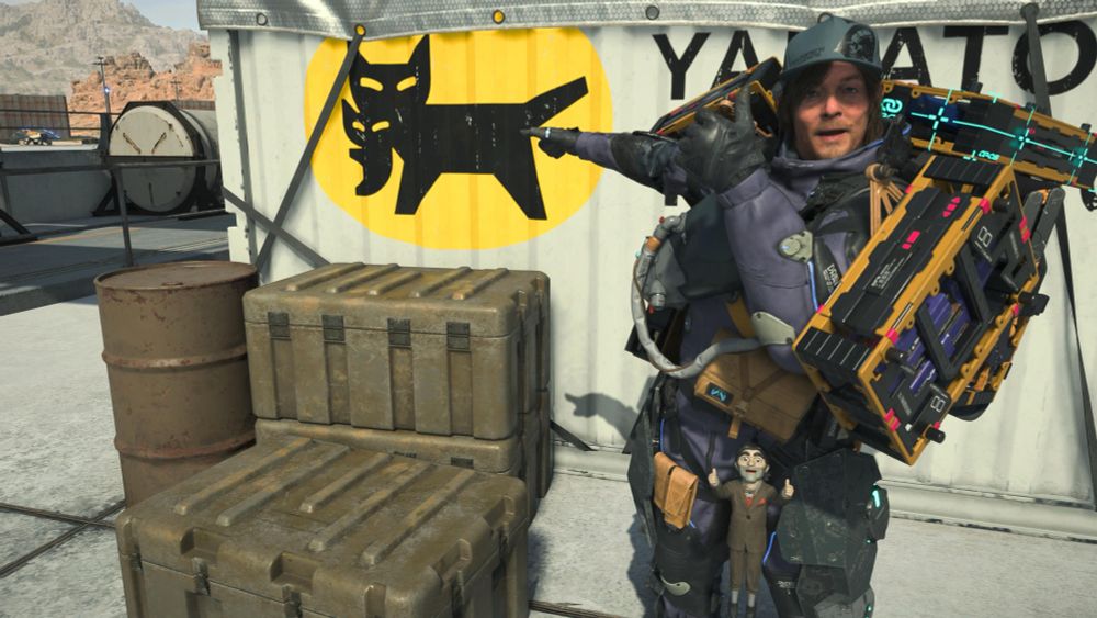 Death stranding 2 screenshot of Sam excited about the Yamato logo 
