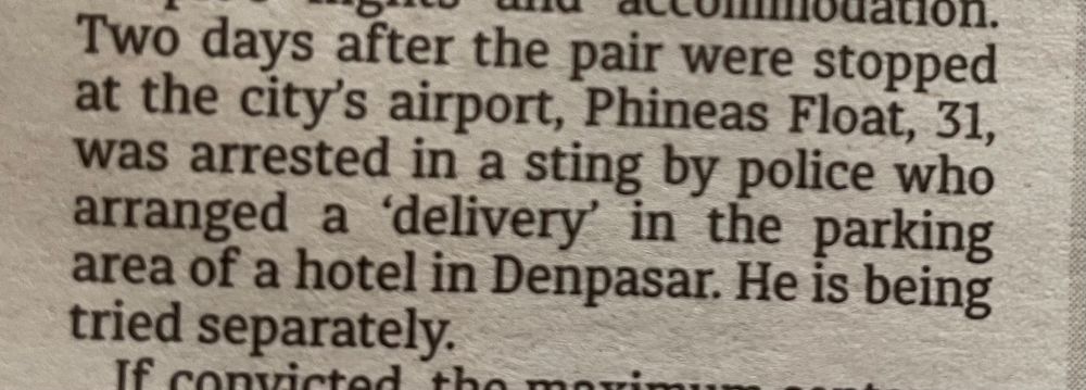 Newspaper clipping describing the arrest of PHINEAS FLOAT, 31.