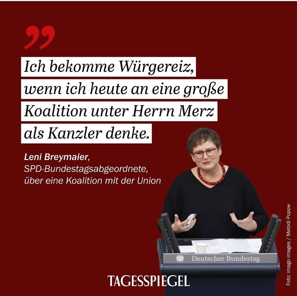 "Ich bekomme Würgerreiz, wenn ich heute an eine große Koalition unter Herr Merz als Kanzler denke.", Leni Breymaier (SPD)