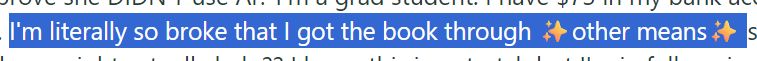 "I'm literally so broke that I got the book through ✨other means✨"