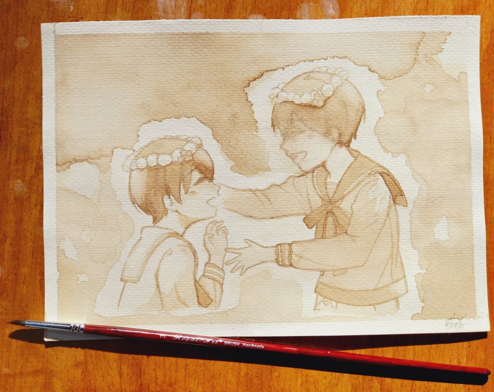 Black Butler fanart ft. Phantomhive twins. Coffee painting of manga page