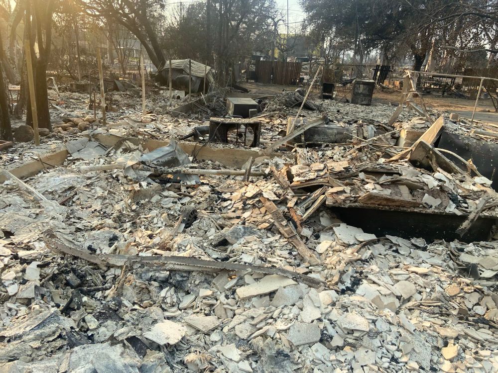 Skip and Martha’s home after it burned to the ground in the Eaton fire.