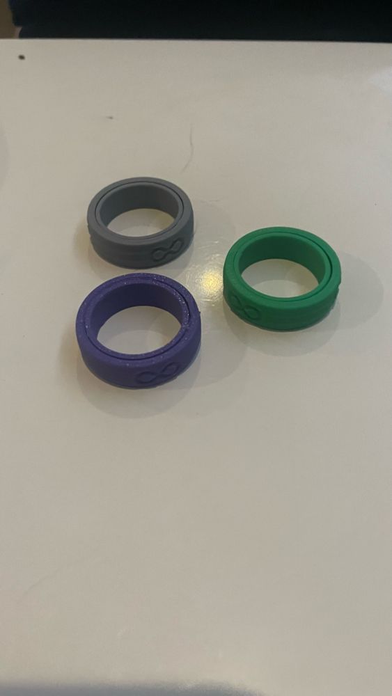 3 fidget rings in grey, green and purple