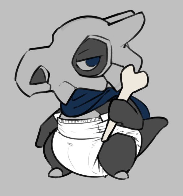 Cubone pokemon OC wearing a blue scarf and diaper #abdl