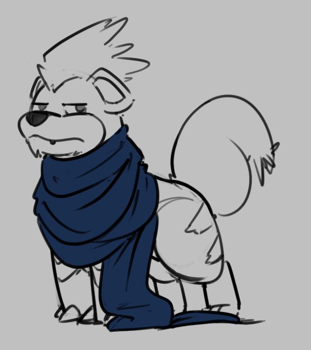 Grumpy growlithe with an overly long blue scarf