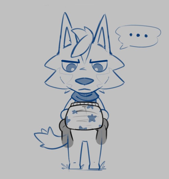Animal Crossing style wolf receiving a folded diaper from the viewer #abdl