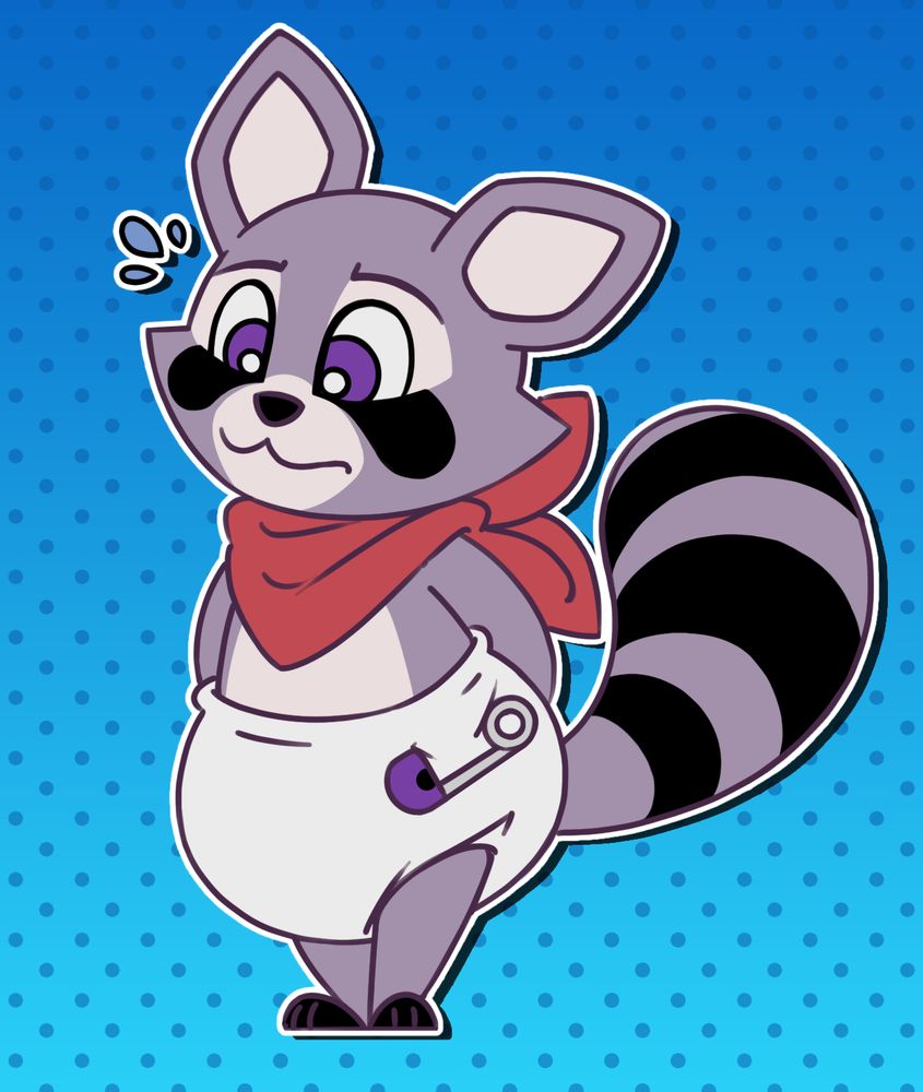 Rambley the raccoon wearing a cloth diaper #abdl