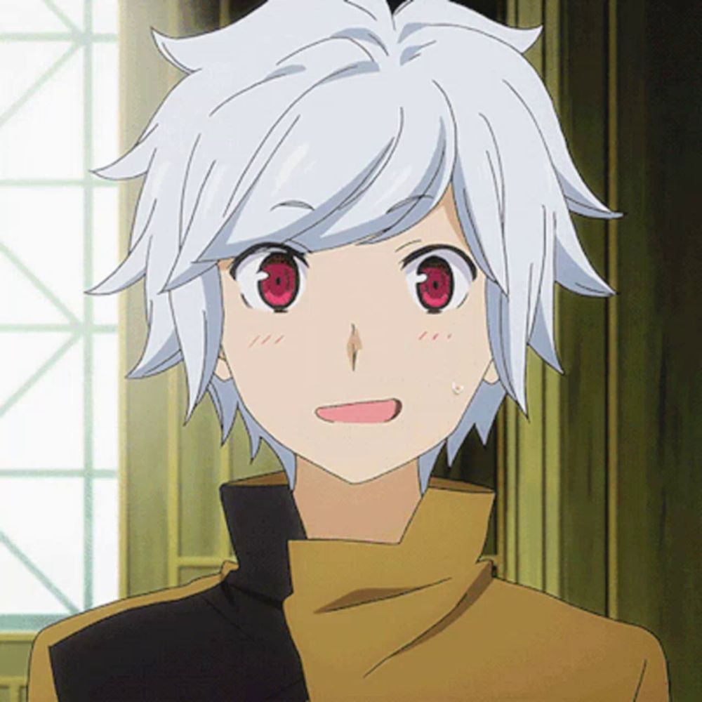 a boy with white hair and red eyes looks surprised