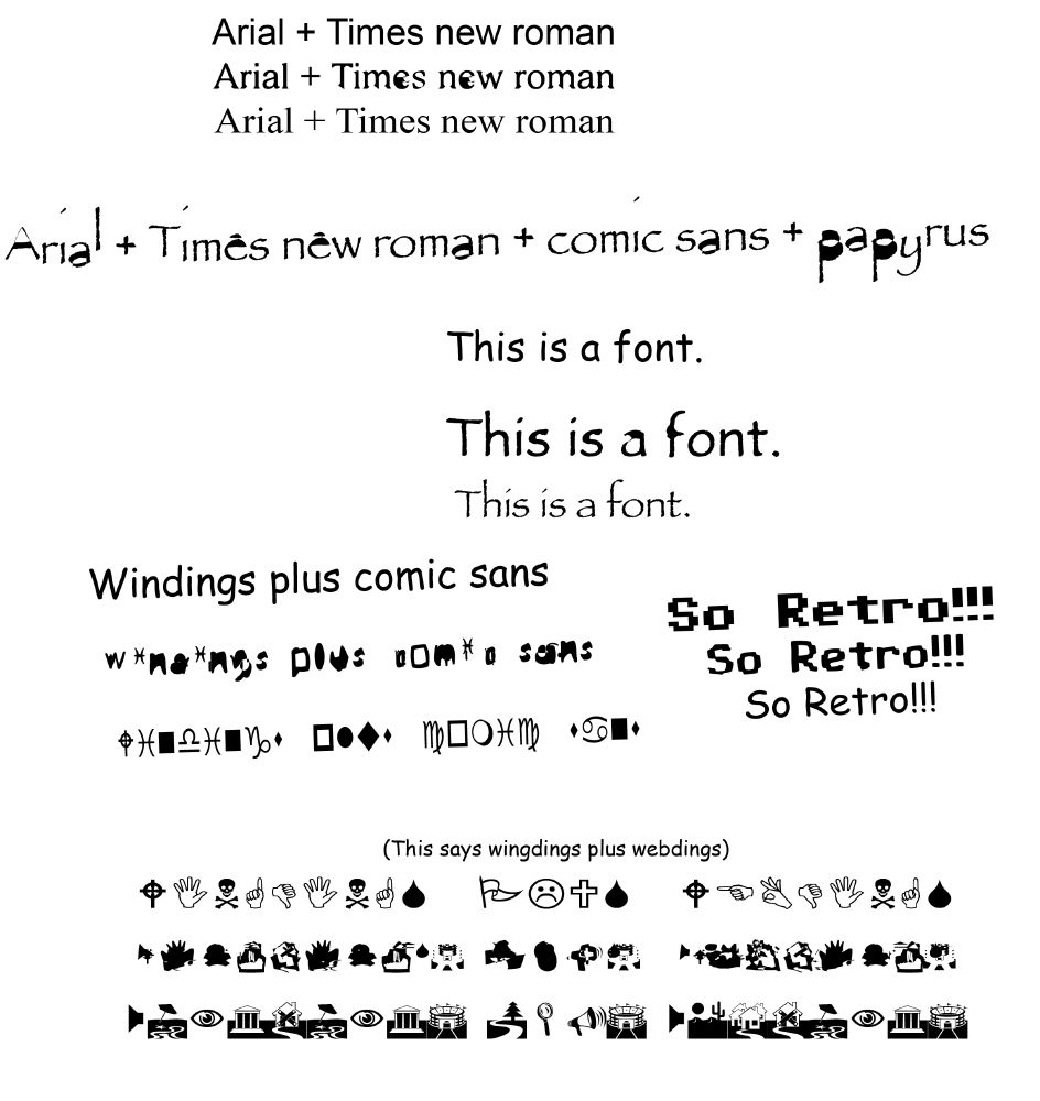 a sheet showing various fonts combined together 