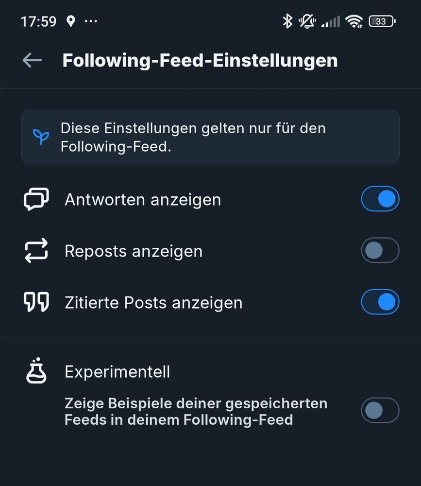 Screenshot vom Einstellungsmenü ,,Following-Feed-Einstellungen"