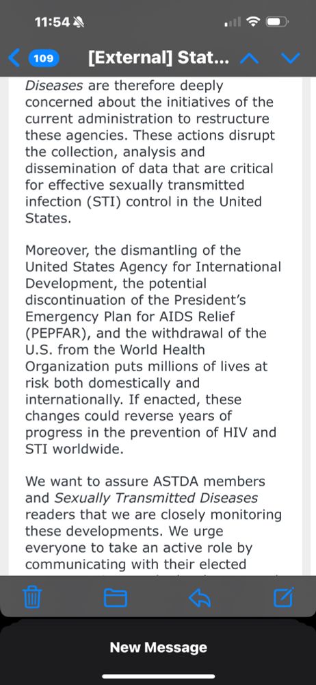 Statement from ASTDA and Sexually Transmitted Diseases (journal) about Federal Actions Affecting STI Control