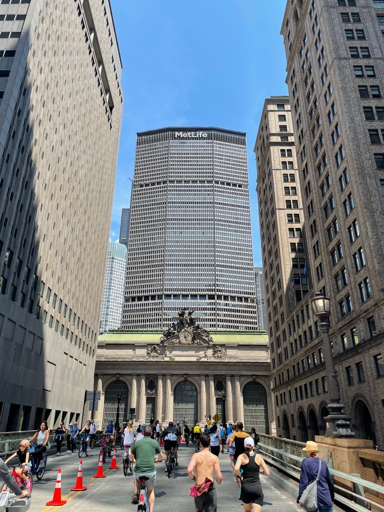 Outside of Grand central station. Lots of runners and bikers on the road