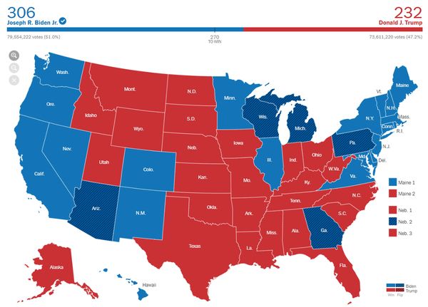 Electoral map of Joe Biden vs Trump (2020)