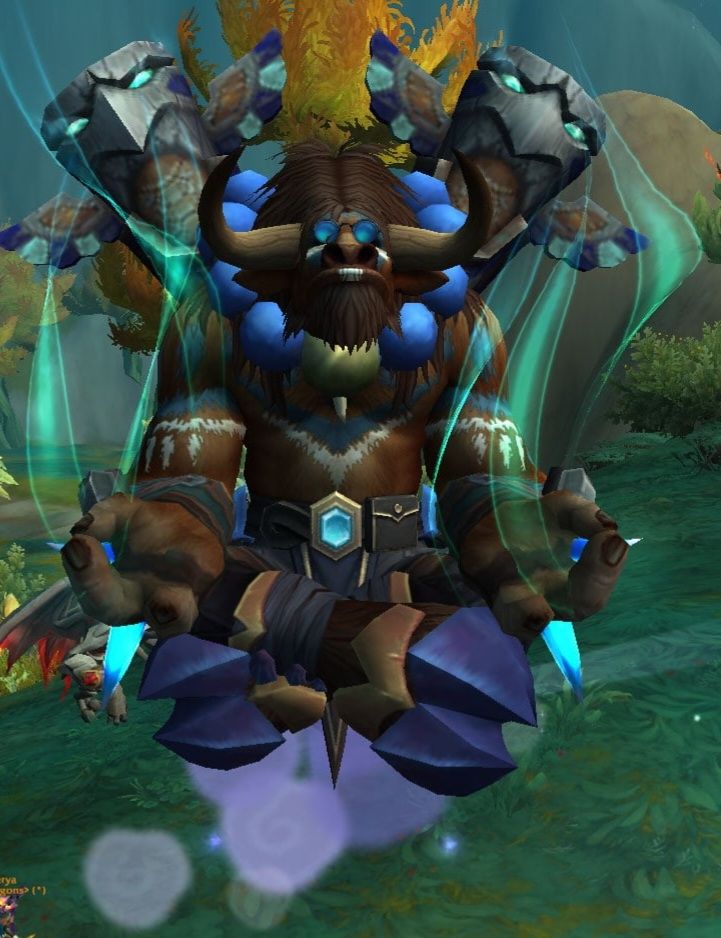 A Tauren monk absolutely vibing