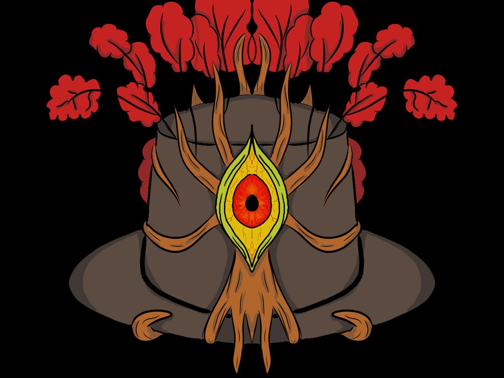 Basically a top hat with an eldritch sapling growing around it.