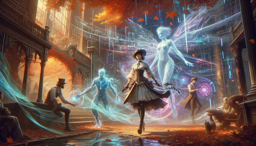 With the luminous backdrop of the realm, Mia, aided by Lupus and the elemental beings, engages in a symbolic battle of wit and skill. Their collective determination to restore harmony to this disturbed digital landscape shines through.