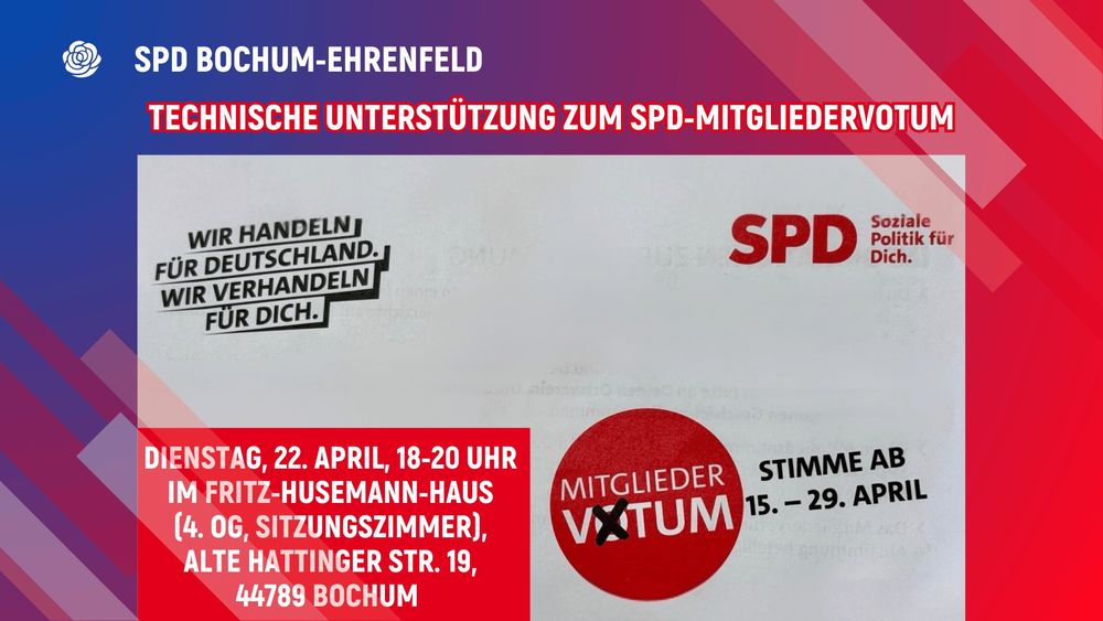 Sharepic zur technischen Unterstützung zum SPD-Mitgliedervotum durch die SPD Bochum-Ehrenfeld