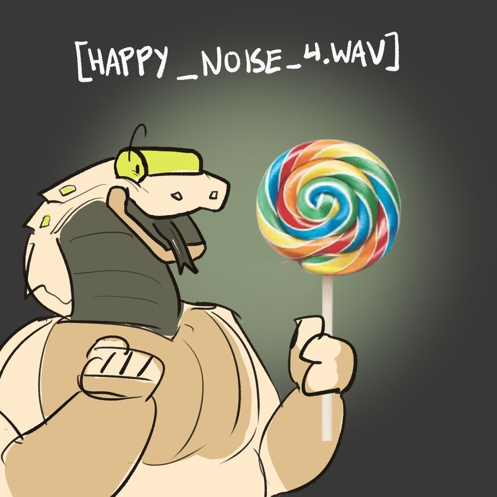 Pascal the robot with a large rainbow lollipop-- they are quite happy.