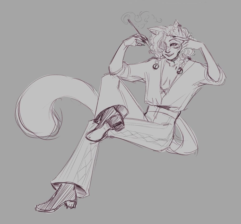 Fenix (they/them) sits with their legs crossed, and their shirt loose while holding a thin pipe 