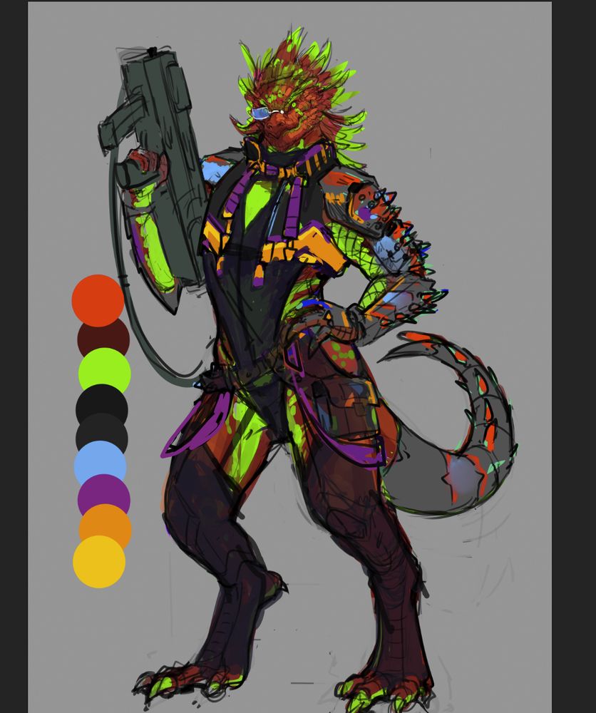 This is a sketch of a feminine Drovaki which is much the same as the first one, but this one has thigh highs and a leotard because why not. Otherwise the design is the same. 