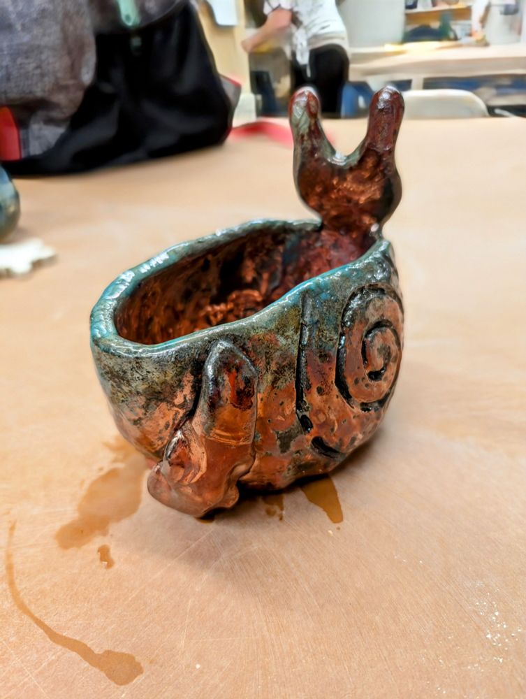 Raku pottery; pinch pot animal 