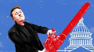Stylized image of an eccentric billionaire holding a chainsaw over an outline of the U.S. Capitol. Credit: The New Yorker magazine
