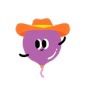 permission to dance era twitter emoji of a purple balloon with an orange cowboy hat and a cute face with big eyes and a tiny smile