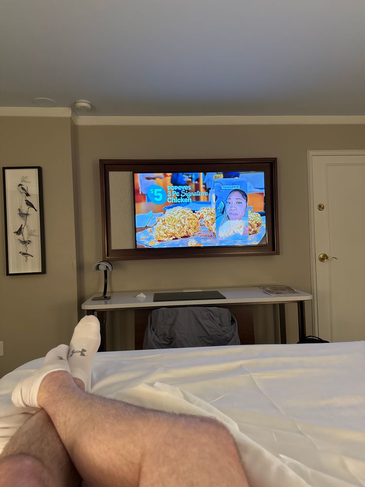 Photo of my hotel tv off center in the frame. 