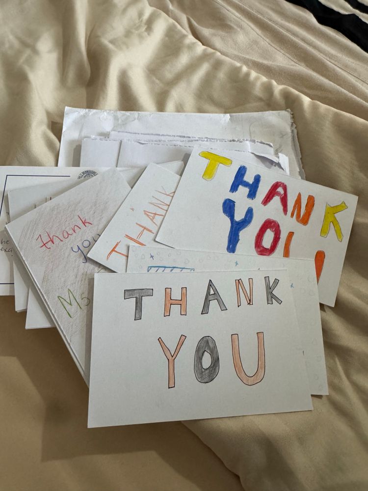 A stack of handwritten thank you notes 