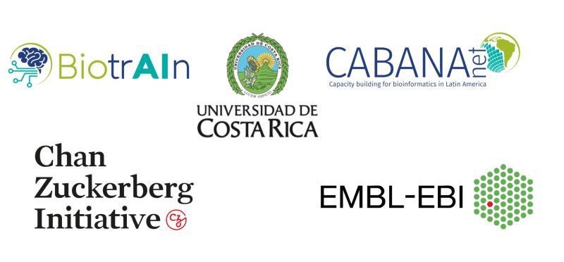 BiotrAIn consortium logos: BiotrAIn, Universidad de Costa Rica, CABANAnet, EMBL-EBI and Chan Zuckerberg Initiative.