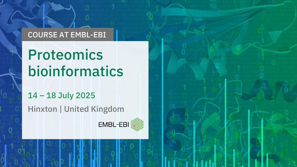 Course at EMBL-EBI
Proteomics bioinformatics
14 - 18 July 2025
Hinxton, United Kingdom