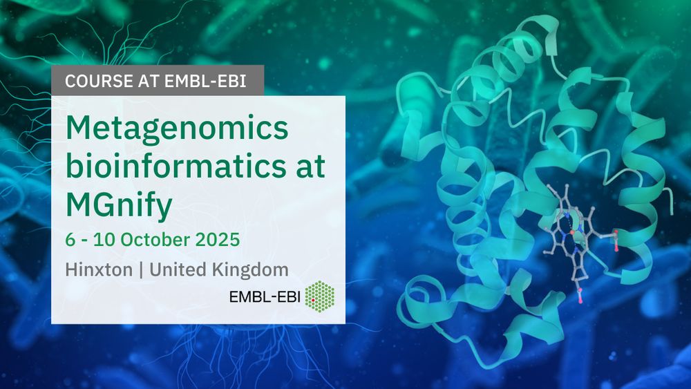 Course at EMBL-EBI
Metagenomics bioinformatics at MGnify
6 - 10 October 2025
Hinxton, United Kingdom
