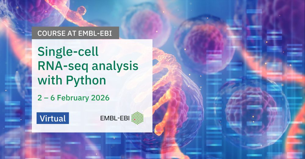Course at EMBL-EBI. Single-cell RNA-seq analysis with Python. 2 – 6 February 2026. Virtual course. EMBL's European Bioinformatics Institute logo.