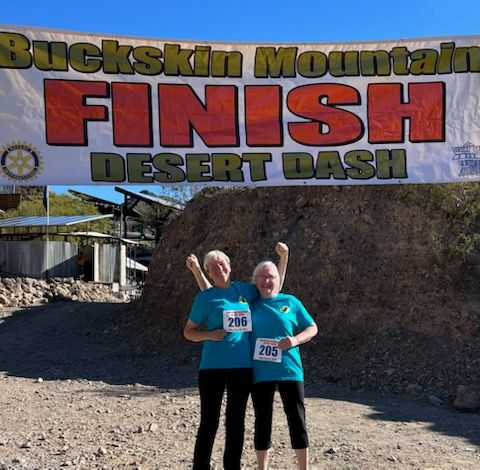 The finish line of the Desert Dash with my sister.
