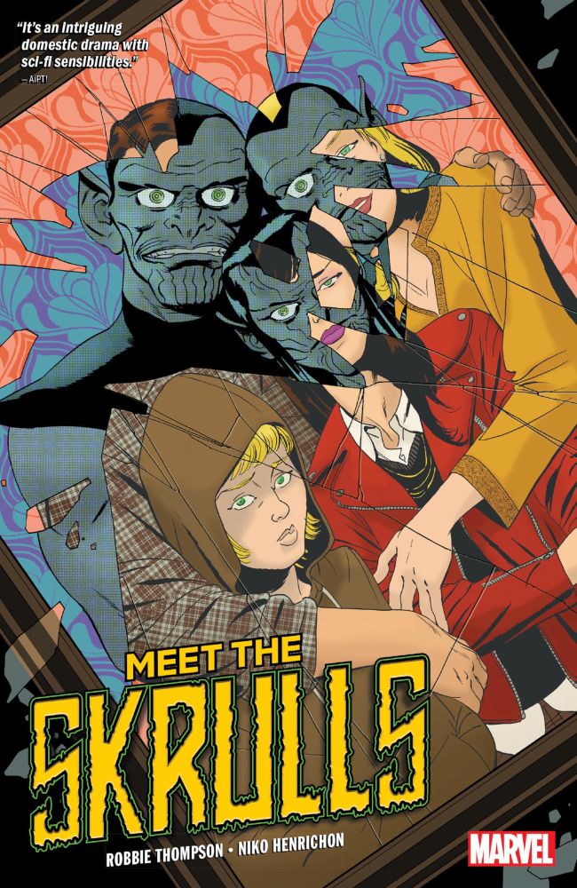 Book cover for the trade paperback collection of the comic book Meet The Skrulls, beautifully illustrated by the incredible Marcos Martin, with amazing interior art by Niko Henrichon.