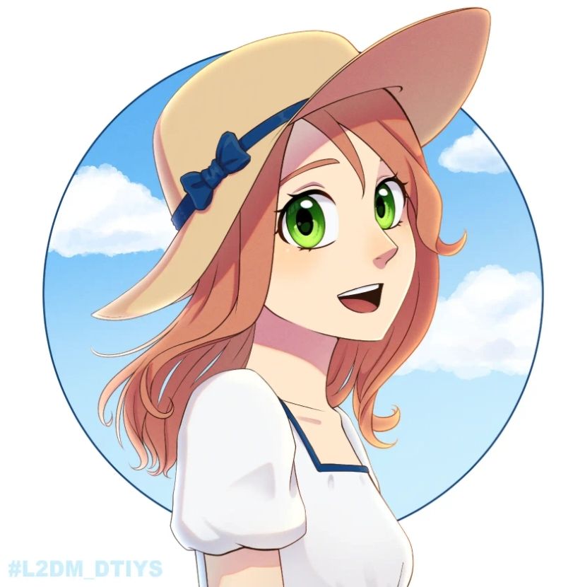 Red hair girl smiling wide looking at us. She is enjoying summer