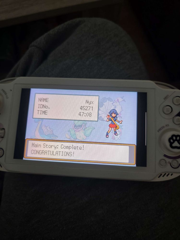 hall of fame screen of the Pokémon romhack"Pokémon Odyssey" being played on an AYN Odin 2 Mini