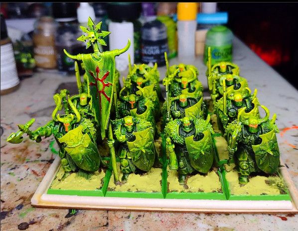 Warriors of Chaos all painted like they're made of slime
