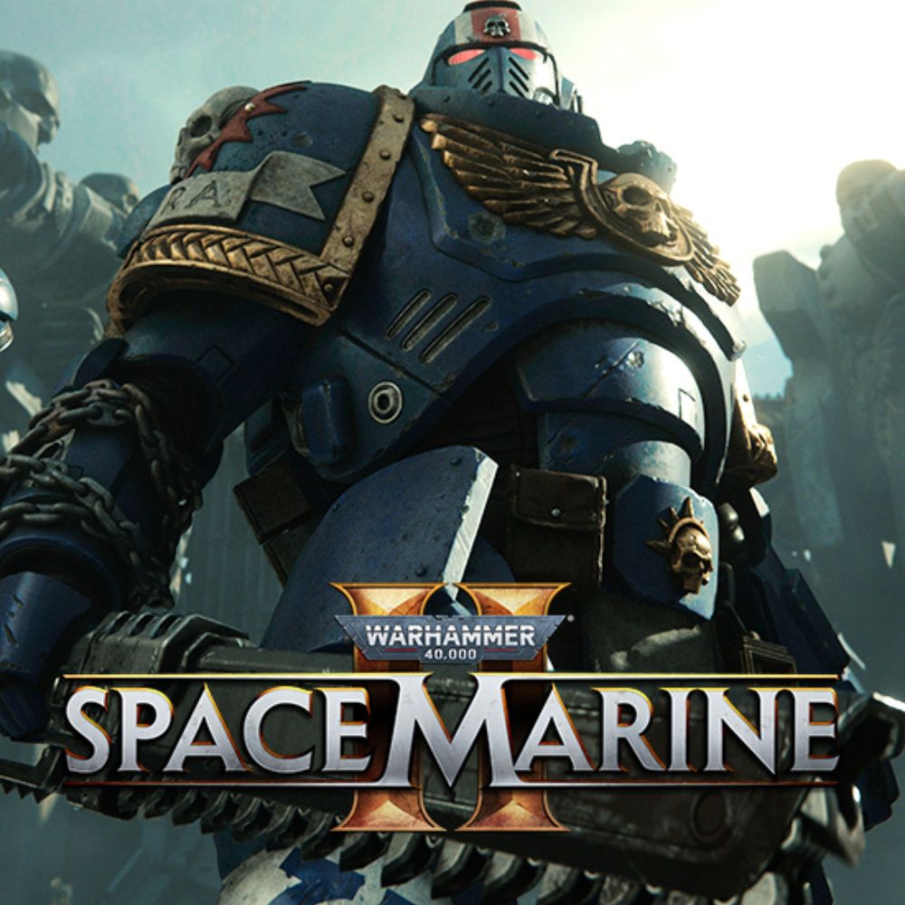 Captain Titus in full armor, the sun shining at his back with the logo of the game in the lower part of the image